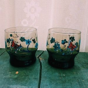 Vintage Set of Colored Glass Butterfly Juice Glass